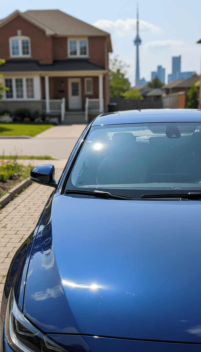 Freshly replaced windshield with clear view through the glass